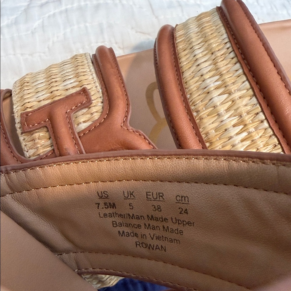 Women Sam Edelman Brown & Tan Raffia/ Leather Rowan Slide Sandals Preloved 7.5 - Picture 2 of 4